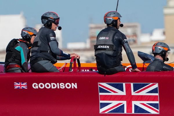 Paul Goodison helming Great Britain foiling F50 in Sail GP