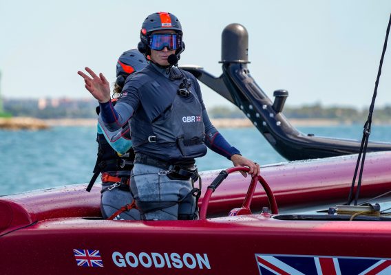 Paul Goodison helming Great Britain foiling F50 in Sail GP